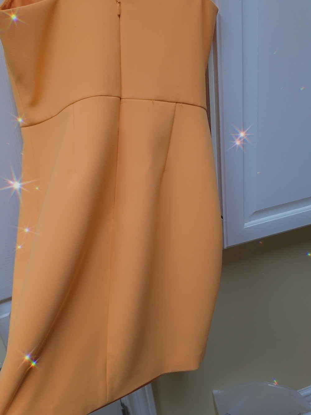 Strapless Peach Sheath Dress Asymmetric Shoulder